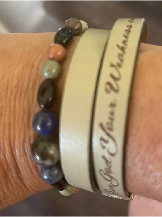 Inspirational Multicolor Beaded & Wrap Leather Bracelet, Adjustable, Sizable - Picture 2 of 4